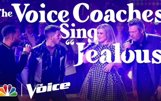 Nick Jonas sings “Jealous” with fellow ‘Voice’ coaches Kelly, Blake and John