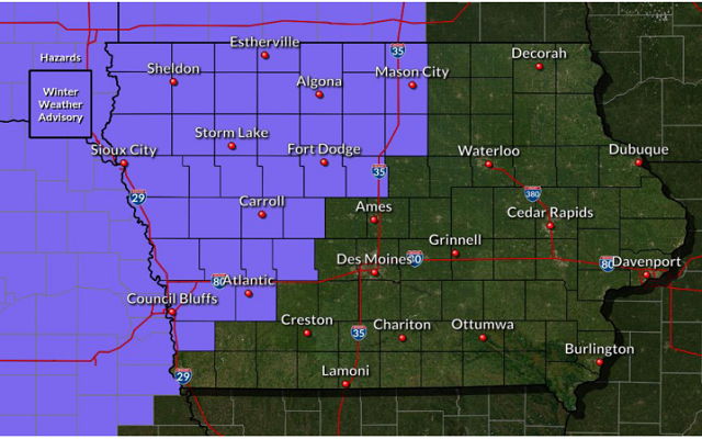 WINTER WEATHER ADVISORY until 4 PM Friday for Northern Iowa for freezing rain.