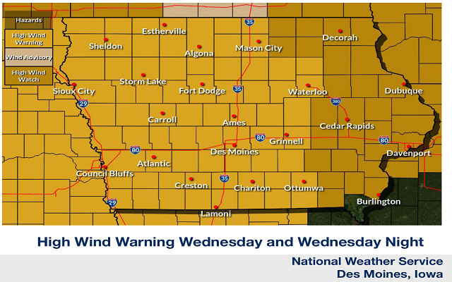 A HIGH WIND WARNING Is In Effect For Portions Of Northern Iowa Wednesday Afternoon And Wednesday Night.