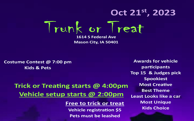 <h1 class="tribe-events-single-event-title">Knuckleheads Car Club Trunk Or Treat 🎃👻🧹</h1>