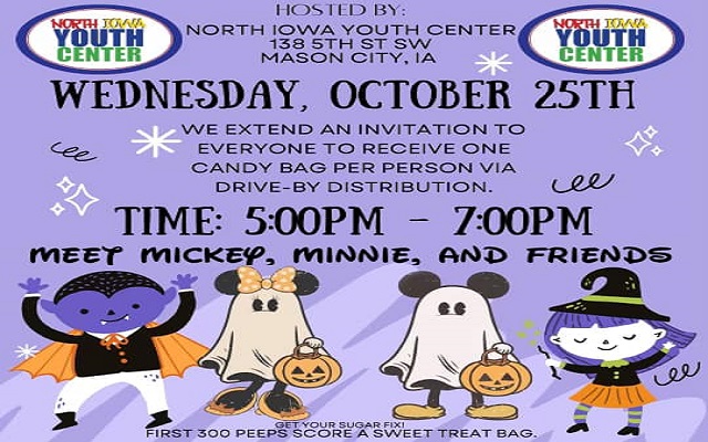 <h1 class="tribe-events-single-event-title">See Mickey, Minnie, and friends at the North Iowa Youth Center! 🍫🍭🍬</h1>